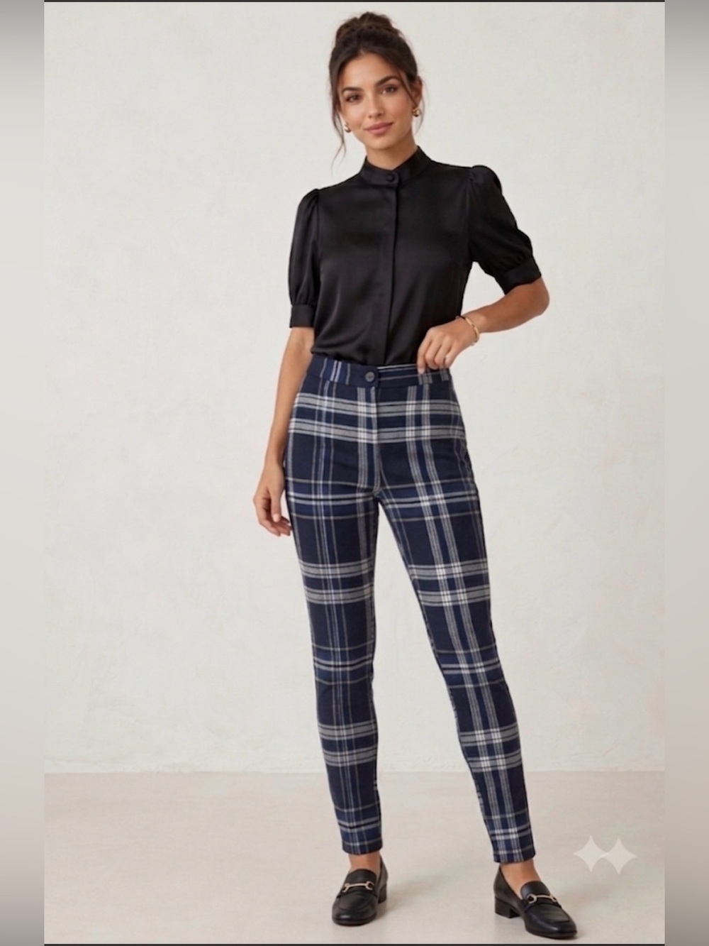 Free People Navy Plaid Leggings
